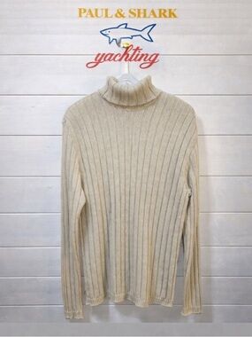PAUL & SHARK Yachting Cream Ribbed Turtleneck Sweater – 2XL